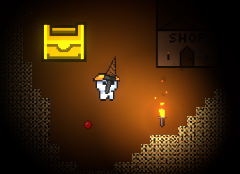 The player next to a deployed bomb and torch